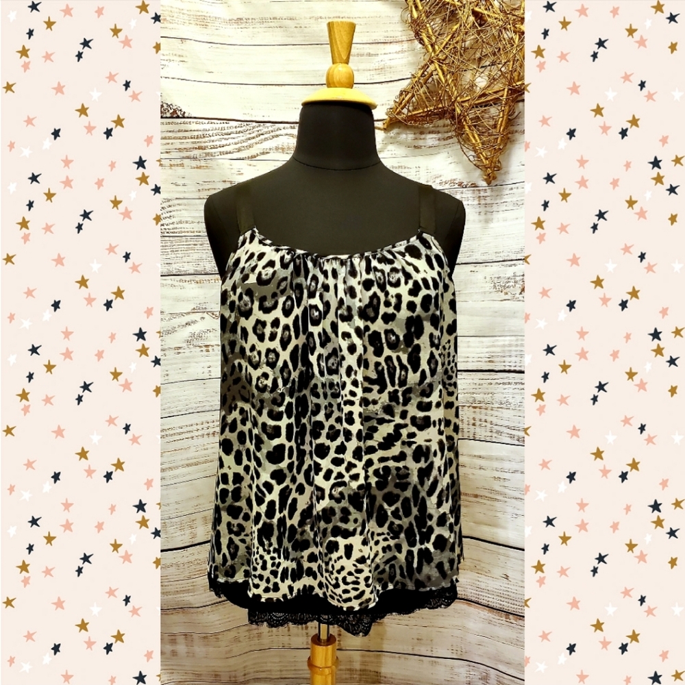 Lane Bryant Blk/Grey/Wht Leopard Print Chifon Swing Tank Top w/Adj Straps Sz 16
